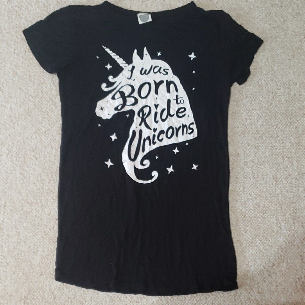 Black Short Sleeve Tee with Unicorn Graphic Design